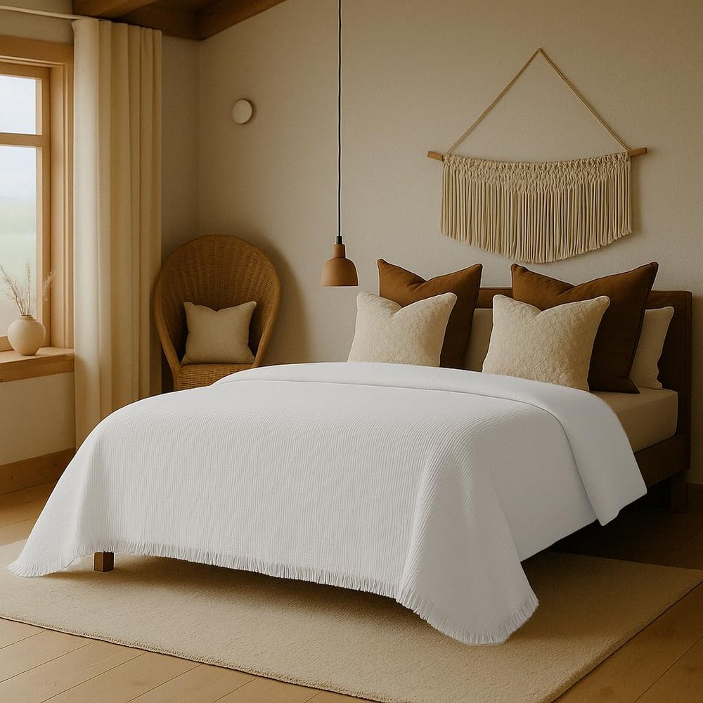 100% Cotton Toddler Blanket, 4-Layer Muslin Lightweight and Breathable Blanket for Summer, Skin Friendly Soft Gauze Throw ((White, Toddler - 50x60 inches - 125x150 cm)
