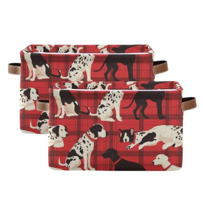 sanluoli 2 Pack Cute Red Cartoon Puppy storage baskets, foldable decorative baskets with sturdy handle cubbies totes for shoe