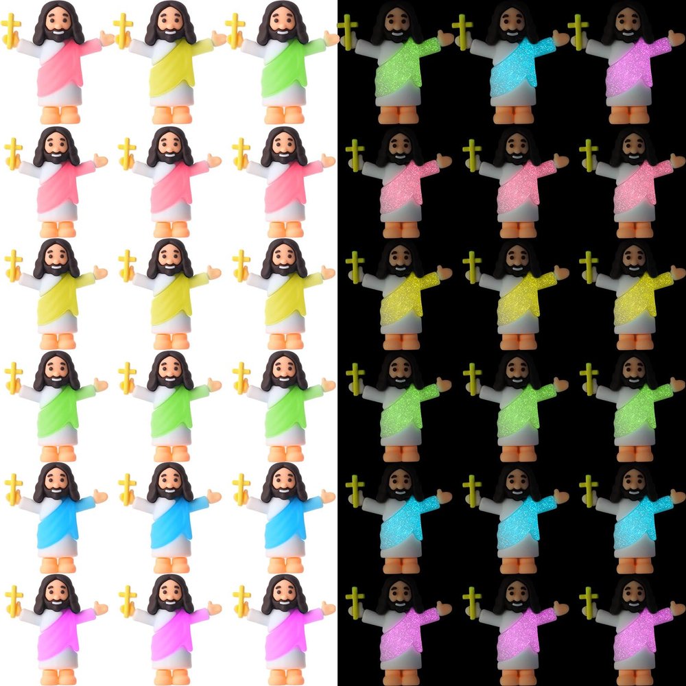 CroBlissful 25 Pcs Little Jesus Figures Glow in The Dark Mini Jesus Figurines Bulk to Hide and Seek Let Your Light Shine Christian Gifts for Easter Party Favors Baptism Sunday School Prizes