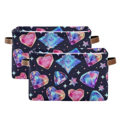 aidingzhi 2 Pack Diamonds storage baskets, collapsable baskets organization and storage boxes with sturdy handle Hamper craft for baby