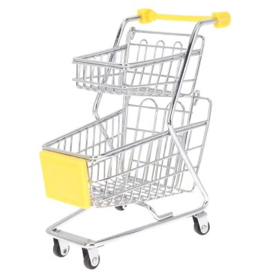 CIYODO Mini Shopping Cart Creative Desktop Decor Supermarket Toy for Role Play and Scenario Simulation Design Yellow
