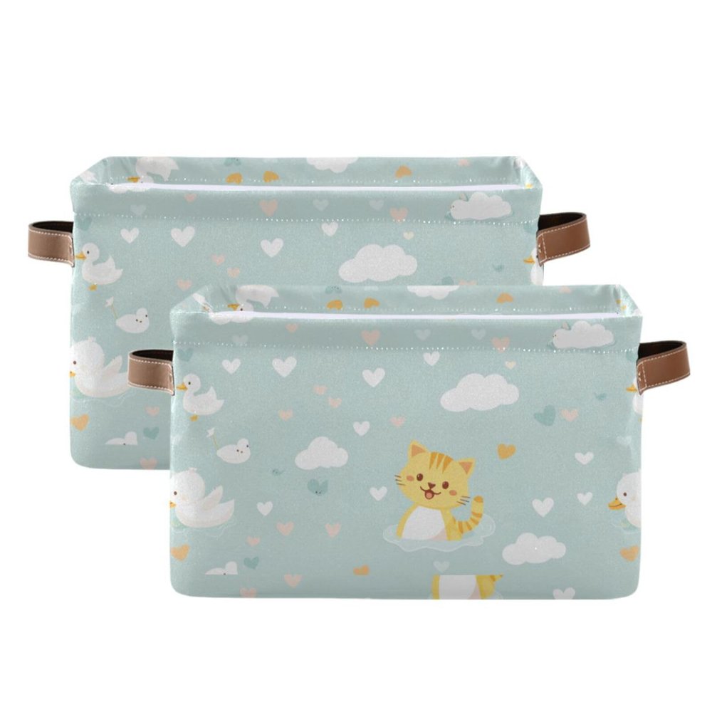 aidingzhi 2 Pack Cute Cat and Duck storage baskets, collapsable organizers and storage basket with sturdy handle Hamper utility for house