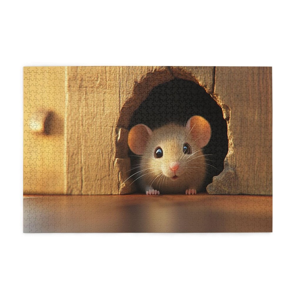 CDSASHCA 1000 Piece Adult Wooden Jigsaw Puzzle,Curious mouses Peeking Out,Whimsical Rodent ArtUnique Adults Artworks,Exercising Your Brain and Hands,Spell Out Your Dream Kingdom
