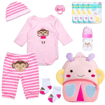 11-Pieces Reborn Baby Doll Clothes 17-22 Inch Girl Baby Doll Outfits and Accessories Set - Pacifier Magnetic Reusable Diaper and Cute Backpack