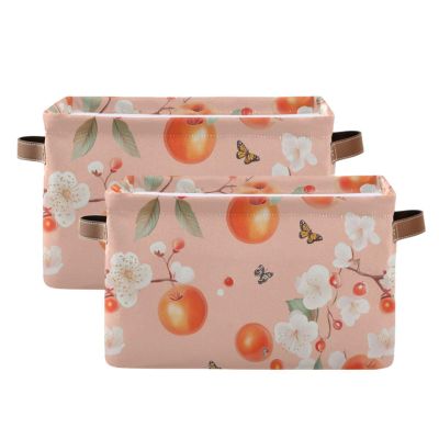 aidingzhi 2 Pack Flowers Fruit Peach storage baskets, foldable fabric cube storage baskets bins with sturdy handle atorage 5 gallon for sheet