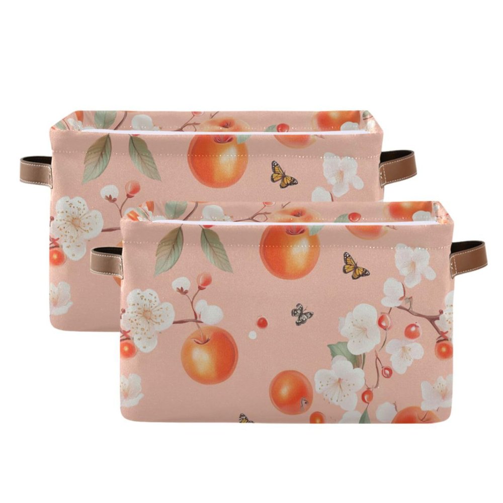 aidingzhi 2 Pack Flowers Fruit Peach storage baskets, foldable fabric cube storage baskets bins with sturdy handle atorage 5 gallon for sheet