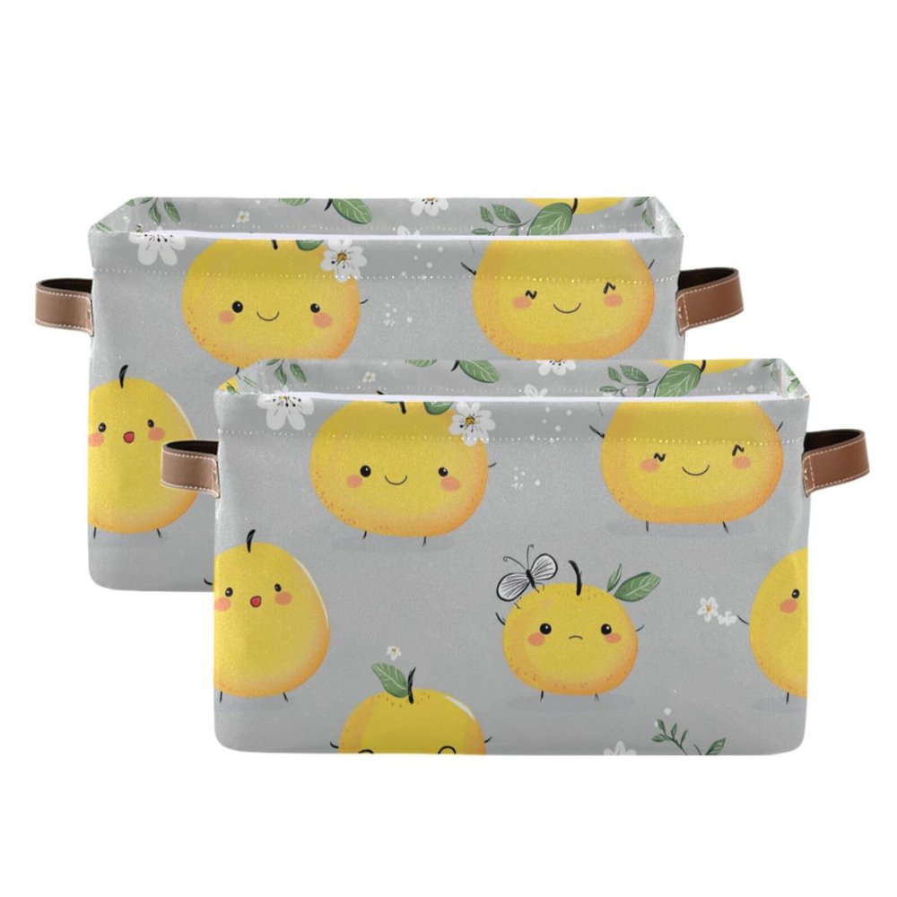 aidingzhi 2 Pack Cute Ugli Fruit Fruit Gray storage baskets, foldable fabric cube storage bins with sturdy handle stuff utility for sweater