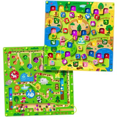 2 in 1 Magnetic Color and Number Maze Magnet Alphabet Counting Double Sided Board Wood Puzzle Fine Motor Skills Montessori Preschool Toys Gifts for Boys and Girls 3-5 Age (Big Zoo, One Size)