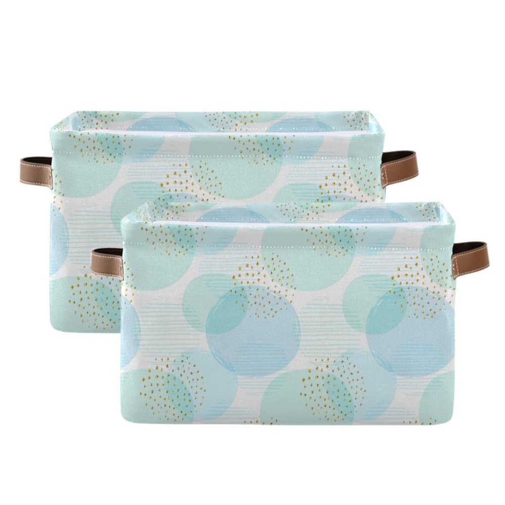 aidingzhi 2 Pack Pastel Blue Circles Dots storage baskets, collapsable cloth baskets with sturdy handle Hamper totes for office