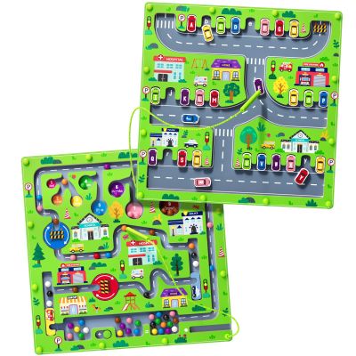 rifamee 2 in 1 Magnetic Color and Number Maze Magnet Alphabet Counting Double Sided Board Wood Puzzle Fine Motor Skills Montessori Preschool Toys Gifts for Boys and Girls 3-5 Age (Big Car, One Size)