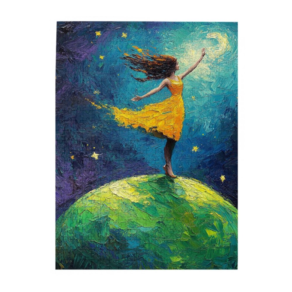 CDSASHCA Girl on Emerald Planet 500 Piece Adult Wooden Jigsaw Puzzle - Oil Painting Fantasy Art,let Your Thoughts soar,and Build Your Kingdom of Childhood Dreams,Gifts for Family and Friends