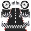 25 Pcs Race Car Party Decorations Include 8 Pcs 12 Inch Large Wheels Shaped Boxes 16 Racing Checkered Flags 1 Racetrack Floor Runner 79 Inch for Racing Themed Birthday Party Decor Supplies view 1