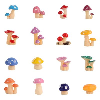 16pcs Mini Mushrooms, Cute Resin Miniature Tiny Mushrooms for Crafts Small Figurines Ornament Perfect Decorations for Home Cake Dollhouse Fairy Garden Outdoor Micro Landscape DIY