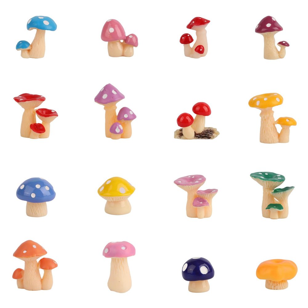 16pcs Mini Mushrooms, Cute Resin Miniature Tiny Mushrooms for Crafts Small Figurines Ornament Perfect Decorations for Home Cake Dollhouse Fairy Garden Outdoor Micro Landscape DIY