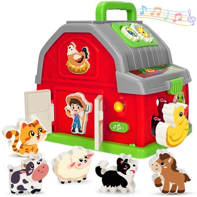Ellinjan Montessori Learning Toys for 1 2 3 Year Old Boys Girls, Musical Farm Animals for Toddlers 1-3, Interactive Barn Toy with Light & Sound, Birthday Gifts for Baby Kid Toddler Age 12-18 Months