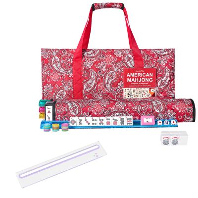 American Mahjong Game Set, 166 White Tiles,4 All-in-One Color Rack/Pushers,Complete Mahjong Tile Set Red Printed Bag with 1 PCS Card Reader for Mahjong (Purple),Acrylic,Card Line Finder & Rules Helper