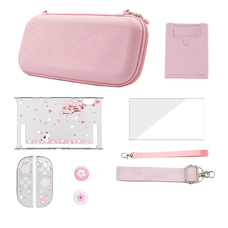 Pidynx Pink Sakura Floral Carry Case for Switch 2, Durable Travel and School-Ready Protection, Lightweight Slim Design, Affordable Value for Students/Business Travelers (Sakura Bag Set (for NS2))