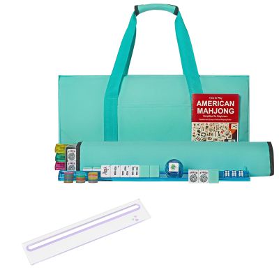 American Mahjong Game Set, 166 Light Green Tiles, 4 All-in-One Color Rack/Pushers, Complete Mahjong Tile Set with 1 PCS Card Reader for Mahjong (Purple),Acrylic,Card Line Finder & Rules Helper