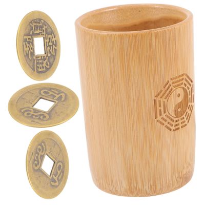 BESPORTBLE Chinese Divination Tool Bamboo Tube Hexagram Tool Fortune Game Props Fortune-Telling Coins Coins Pot Divination Bamboo Prop Game Bucket for Store Opening
