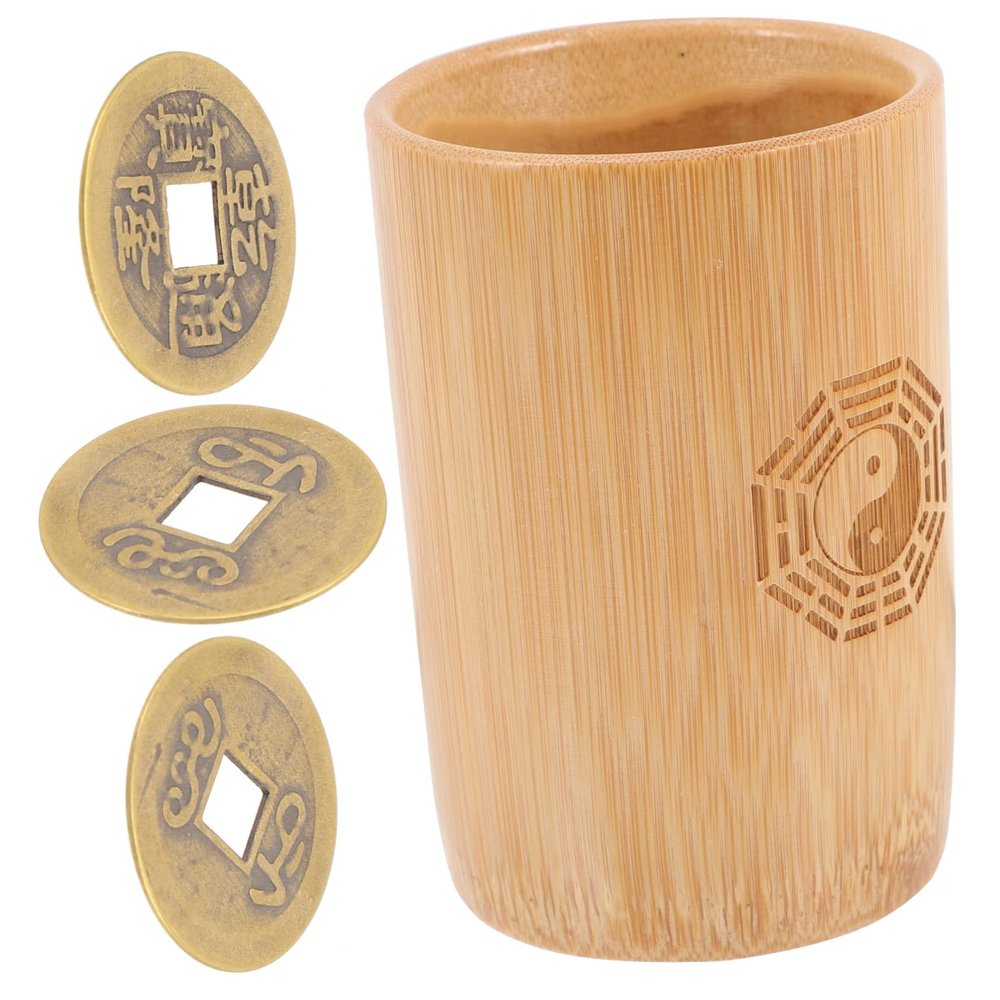 BESPORTBLE Chinese Divination Tool Bamboo Tube Hexagram Tool Fortune Game Props Fortune-Telling Coins Coins Pot Divination Bamboo Prop Game Bucket for Store Opening