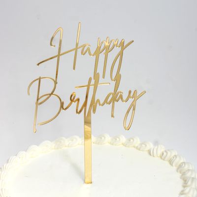 1PCS Gold Happy Birthday Cake Topper, 4.3 x 7.4 Inches Mirrored Gold Acrylic Versatile Cake Decorations, Mirror Acrylic Cake Topper for Birthdays, Anniversaries, Birthday Party Decoration Ideas