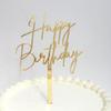 1PCS Gold Happy Birthday Cake Topper, 4.3 x 7.4 Inches Mirrored Gold Acrylic Versatile Cake Decorations, Mirror Acrylic Cake Topper for Birthdays, Anniversaries, Birthday Party Decoration Ideas view 1