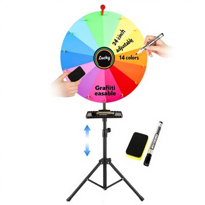 Acrebain 24-inch Spinning Prize Wheel,14 Colors Spinning Doodle Game Spinner with Erasable Marker,Ajustable 37"-65" Floor Standing Storable Wheel of Fortune with Shelf