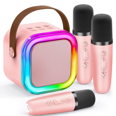 Mini Karaoke Machine for Kids, 2026 TOP Toys Easter Birthday Gifts Ideas for Girls Ages 4, 5, 6, 7, 8, 9, 10, 12+ Years Old, Portable MP3 Player with 3 Wireless Mics for Family Home Party