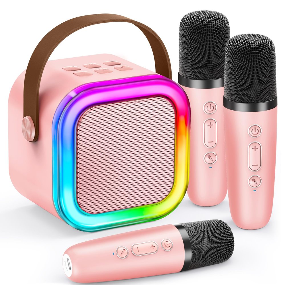 Mini Karaoke Machine for Kids, 2026 TOP Toys Easter Birthday Gifts Ideas for Girls Ages 4, 5, 6, 7, 8, 9, 10, 12+ Years Old, Portable MP3 Player with 3 Wireless Mics for Family Home Party