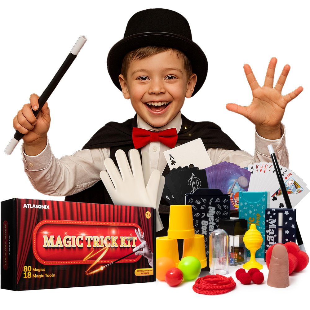 Atlasonix Magic Kit | Magic Kits for Kids Age 8-12 | Kids Magician Starter Kit & Accessories 80+ Magics, Beginner Trick Set with Props - Fun Learning Gift for Boys and Girls