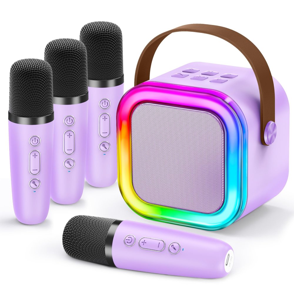 Mini Karaoke Machine for Kids, 2026 TOP Toys Birthday Valentine's Day Gifts Ideas for Girls Ages 4, 5, 6, 7, 8, 9, 10, 12+ Years Old, Portable MP3 Player with 4 Wireless Mics for Family Home Party