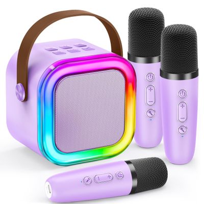 Mini Karaoke Machine for Kids, 2026 TOP Toys Easter Birthday Gifts Ideas for Girls Ages 4, 5, 6, 7, 8, 9, 10, 12+ Years Old, Portable MP3 Player with 3 Wireless Mics for Family Home Party