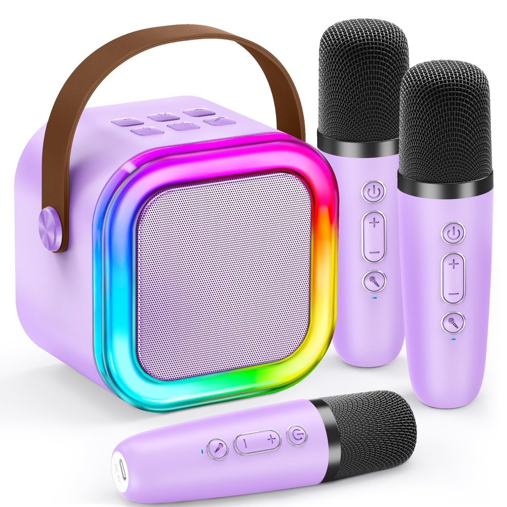 Mini Karaoke Machine for Kids, 2026 TOP Toys Easter Birthday Gifts Ideas for Girls Ages 4, 5, 6, 7, 8, 9, 10, 12+ Years Old, Portable MP3 Player with 3 Wireless Mics for Family Home Party