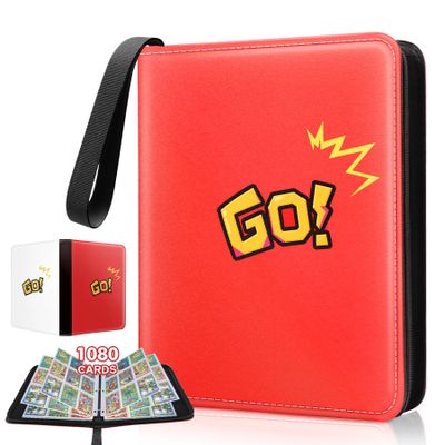 1080-Card Binder  9-Pocket Trading Card Album with 60 Removable Double-Sided Pages, Water-Resistant PU Leather Zipper Case with Wrist Strap, Fits MTG & Sports Cards - valentines day gifts for him