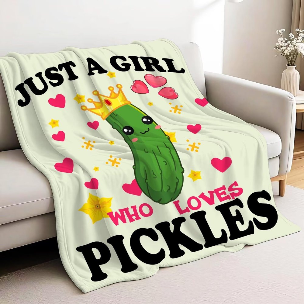 Just A Girl Who Loves Pickles Blanket for Girls Boys, 50"x40"Cute Pickle Gifts for Pickle Lovers Green Cucumber Blankets for Kids Pet, Lightweight Flannel Novetly Funny Food Blankets for Sofa Bed Car