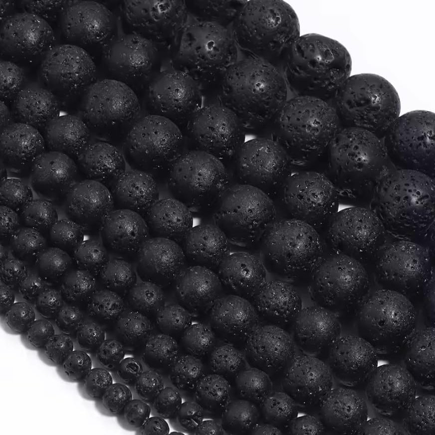 1 Strand 4/6/8/10/12mm Volcanic Stone Beads Black Round Natural Stone Loose Bead for DIY Bracelet Necklace Beaded ,Black,12mm