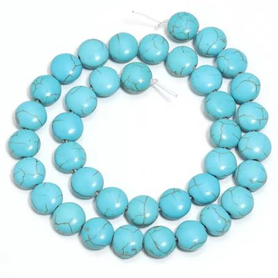 1 Strand Natural Turquoise Stone Beads Crackle Flat Round Loose Bead for DIY Bracelet Necklace Making Accessories,Blue,20mm