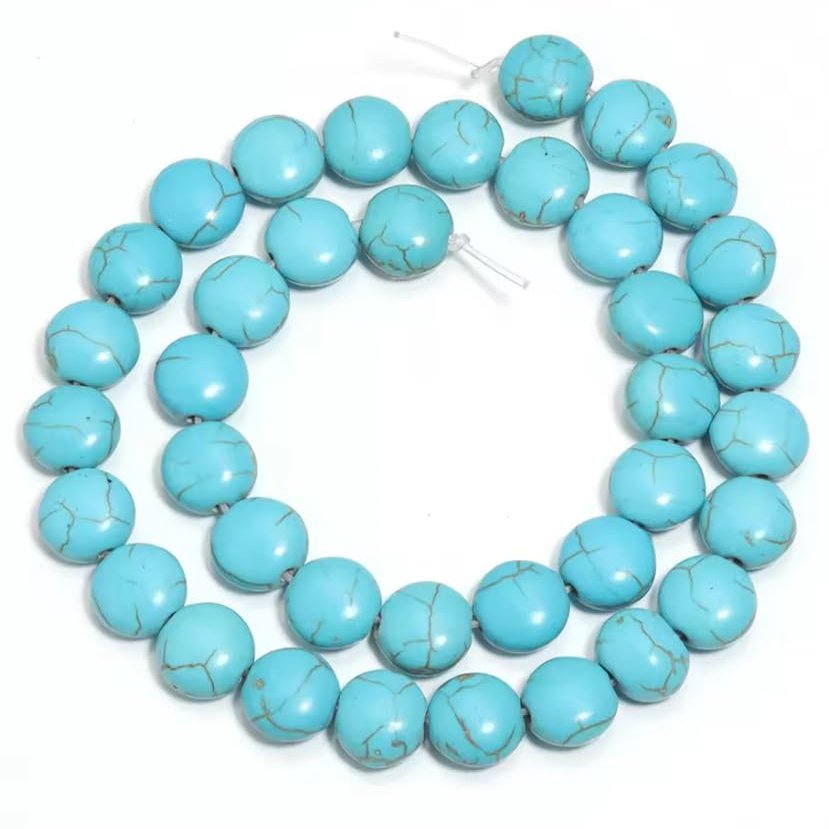 1 Strand Natural Turquoise Stone Beads Crackle Flat Round Loose Bead for DIY Bracelet Necklace Making Accessories,Blue,20mm