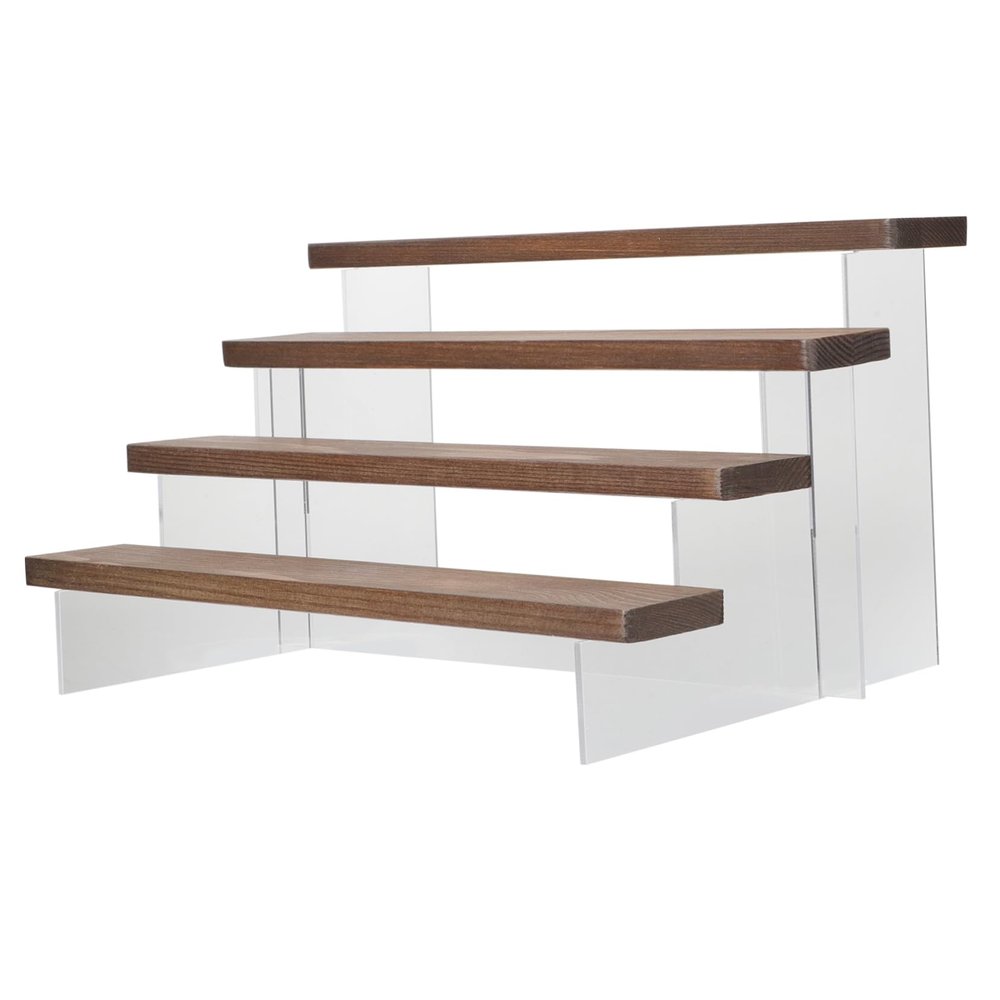 ABOOFAN 4-Tier Wooden Display Stand for Dolls Acrylic Handicrafts Storage Rack Jewelry Organizer Suitable for Home Decoration and Collectibles