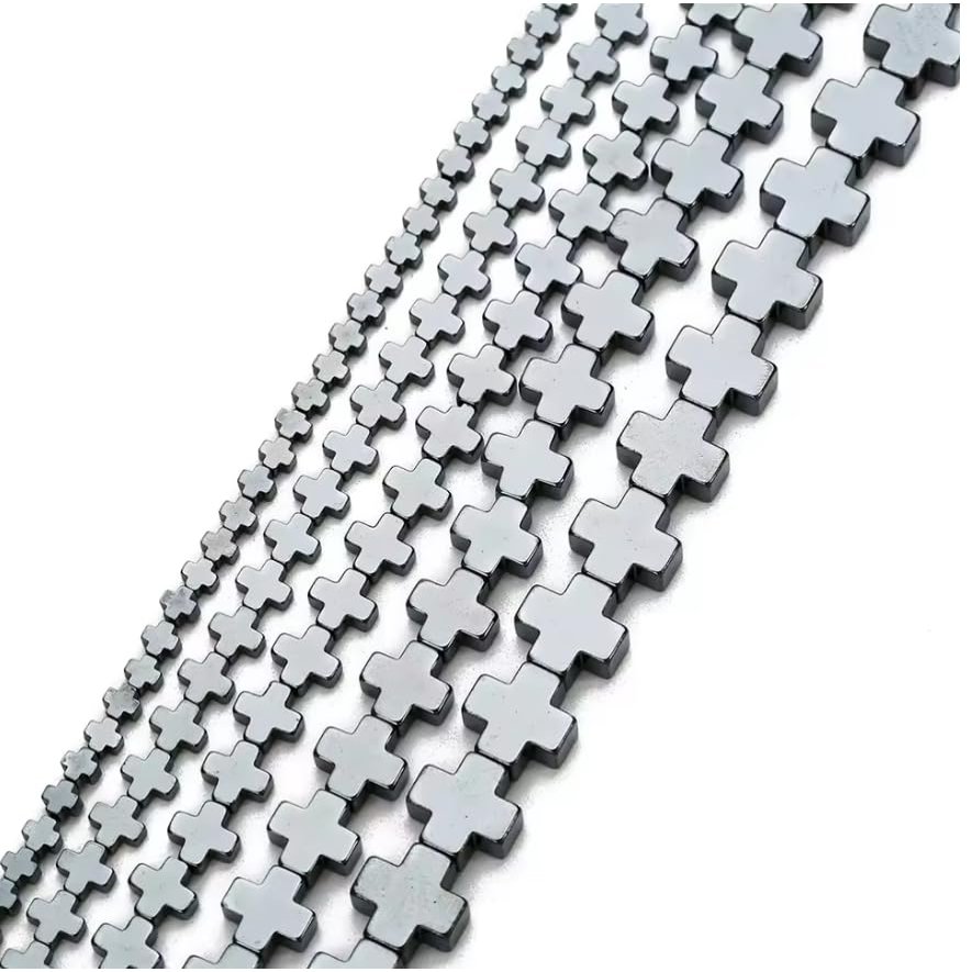 4-12mm Natural Hematite Stone Beads Cross Shape Spacer Bead for Making DIY Bracelet Necklace Handmade Accessories,Hematite,10mm