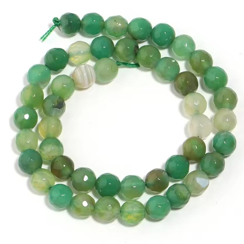 Natural Faceted Agates Stone Beads Round Spacer Bead for Making DIY Bracelet Necklace Accessories 6/8/10mm,Green,8mm(Approx 40pcs)