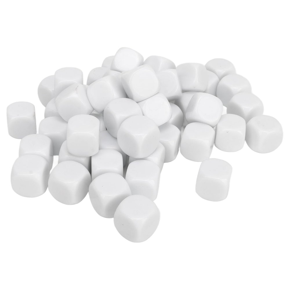 Dice Cubes Versatile Customizable Plastic DIY Sticker Math Teaching Board Games Party Set of 50 (White)