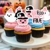 Halloween Cupcake Toppers for 5th Birthday, Fabboolous Five Cake Picks Pink Black Ghost Cat Pumpkin Cake Decorations for Kids Halloween Theme 5th Birthday Party Supplies view 2