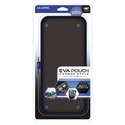 ALLONE ALG-NS2EVBL Carbon Style EVA Pouch for Switch2, Black, Blue, 5.7 x 1.6 x 11.8 inches (14.5 x 4 x 30 cm), Compatible with Switch2, Convenient to Carry, Protects Against Scratches and Dirt