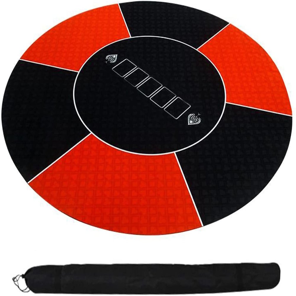 HUSHHAAMPP Portable Poker Table Top Poker Layout Classic Red Black 120Cm Rubber Table Cloth Round Table Mat Layouts Poker Felt Table Cover Fun Game Night Supplies - Cool Casino Gift for Kid