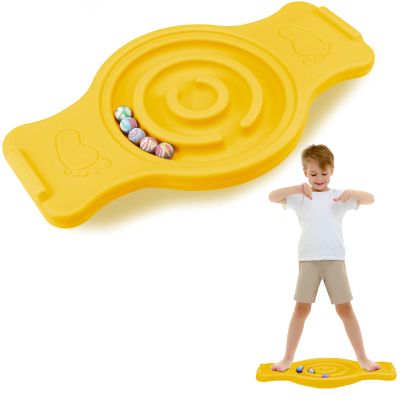 Seenelling Maze Balance Board for Kids Plastic Rocker Wobble Board with Mini Balls Load 220lb Balance Game with Handles for Toddler Balancing Exercise Equipment Game, 24.5 x 11.8 Inch (Yellow)