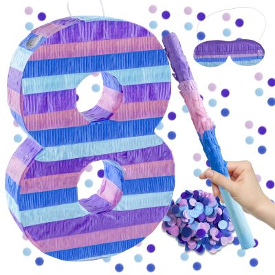 Video Game Birthday Decorations, 15.7 Number 8 Video Game Pinata with 16 Inch Pinata Stick Blindfold Confetti for Game Enthusiast Party Decoration Supplies (8th)