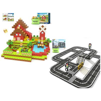 100PCS Magnetic Blocks & 24PCS Magnetic Tiles Road Expansion Pack