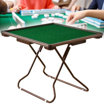Foldable Mahjong Table, Square 4-Player Card Table with Cup Holders & Drawers, White, for Board Games, Poker, Camping(Rose Gold)