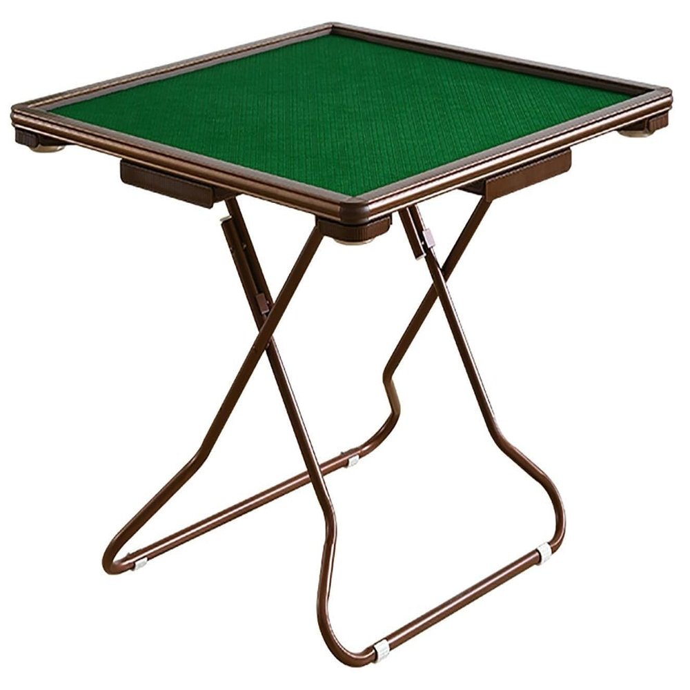 Folding Mahjong Table, Brown Square Card Table for 4 Players, Mahjong, Poker, Domino Game with Cup Holders & Drawer